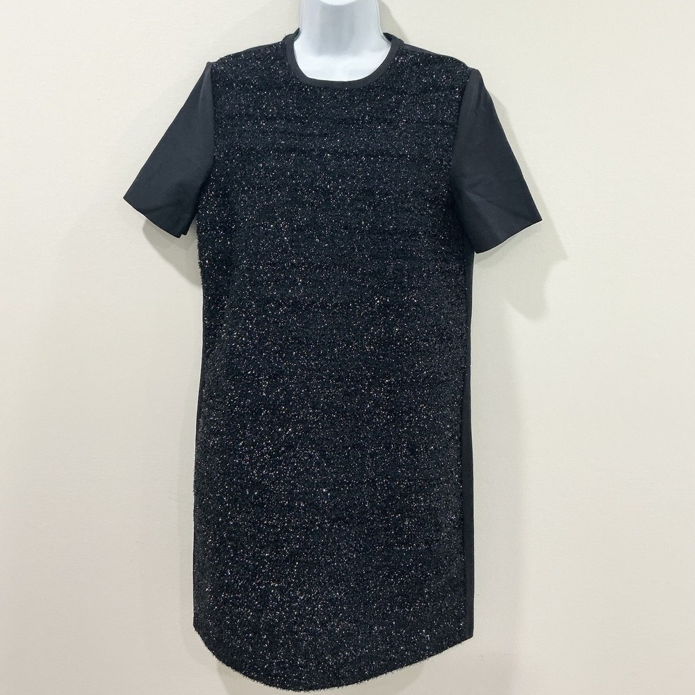 Tory Burch Metallic Tinsel Shift Dress Medium Navy Short Sleeve Cocktail Party